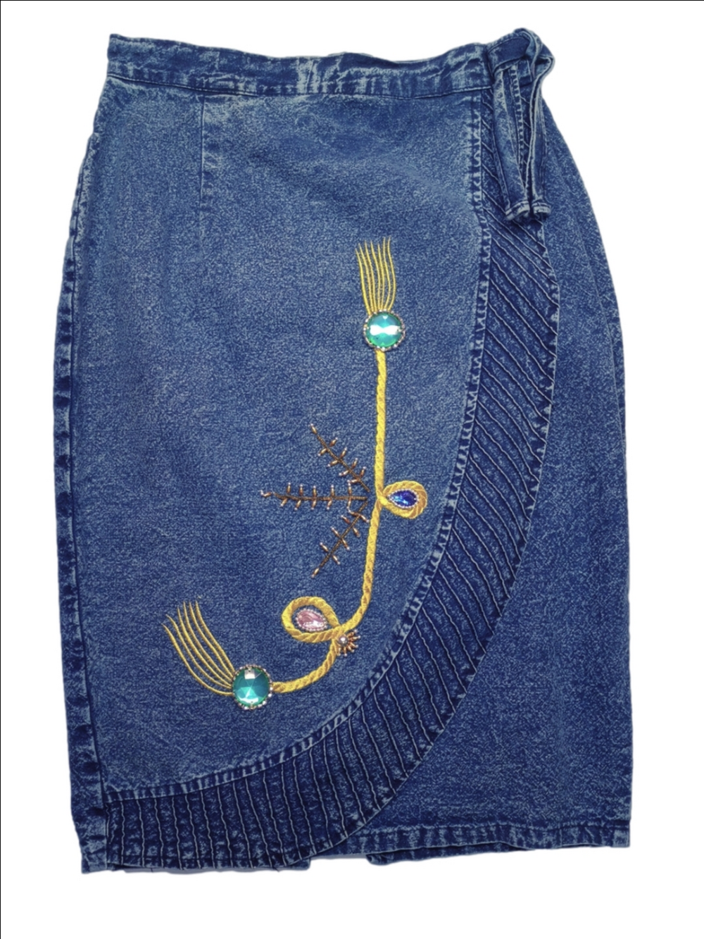 80's -90's Gallio Napoli Blue Embellished Denim Pencil Skirt